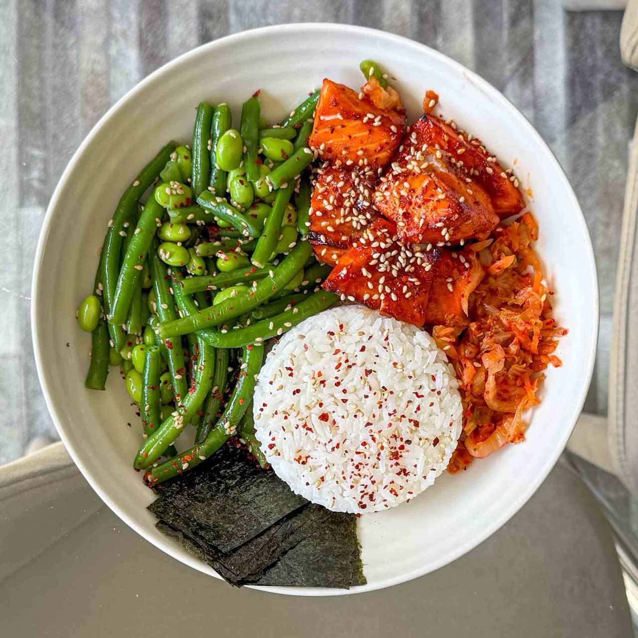 gochujang salmon rice bowl